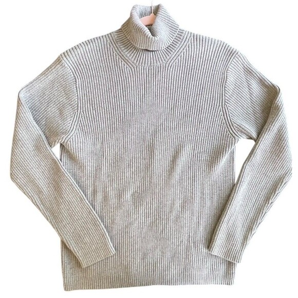 VTG‎ J. CREW Cotton Women Large Gray Pullover Turtle Neck Sweater Rubbed - Picture 6 of 9